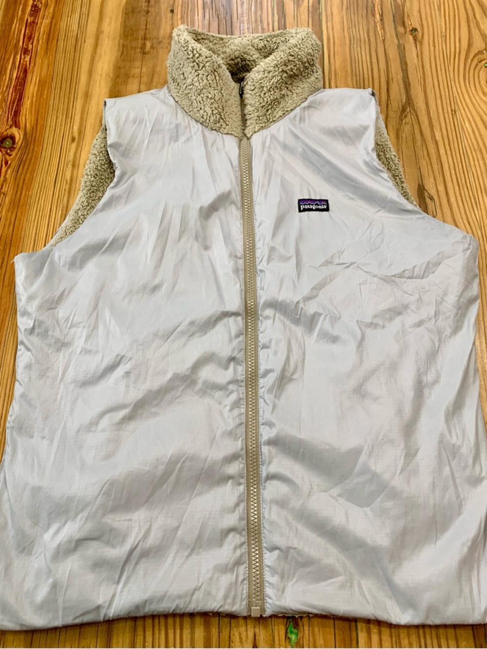 VINTAGE 90s PATAGONIA Reversible GLISSADE Vest USA MADE Grey Tan Sz Medium Rare